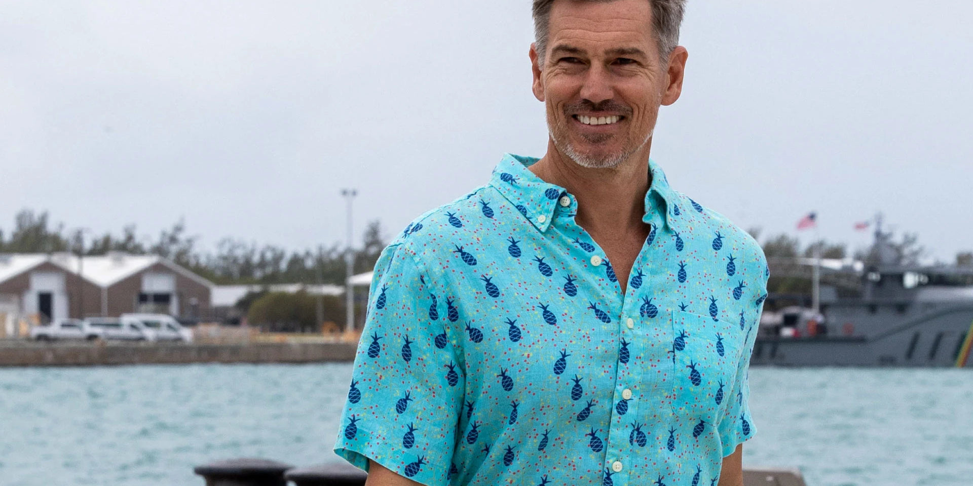 man in mojito print linen shirt