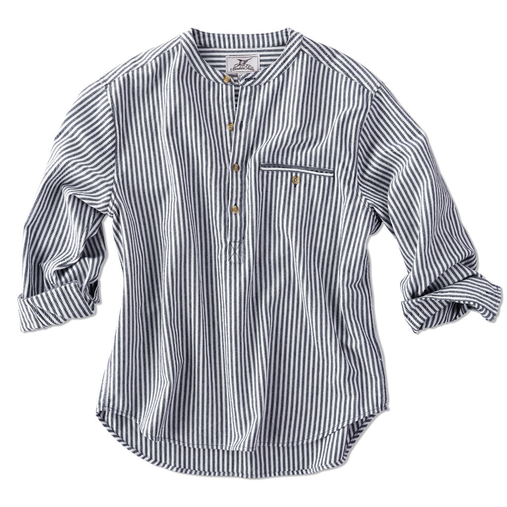 India Ink/White Stripe ++ mens collarless shirt