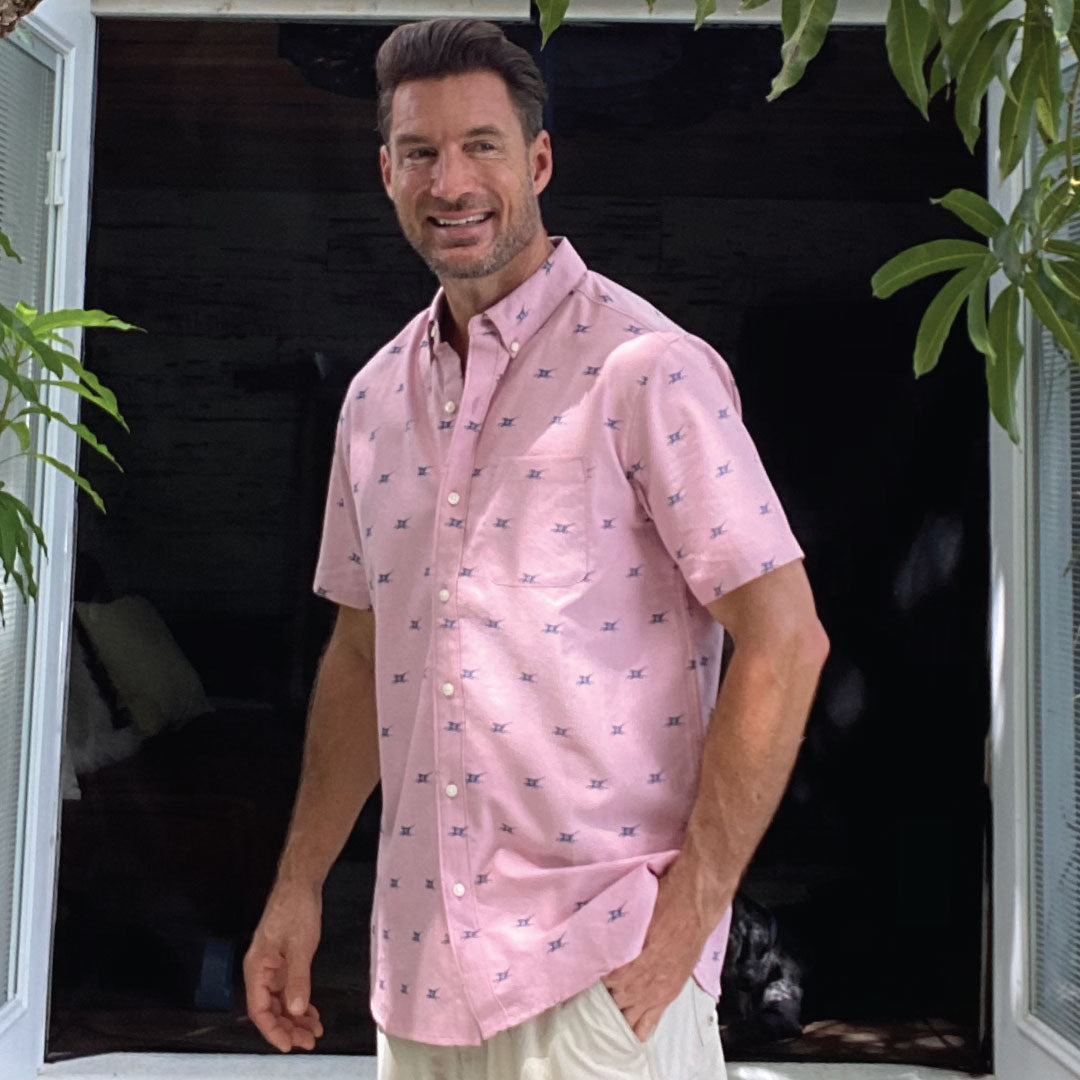 Billfish ++ camp shirt micro print billfish pink