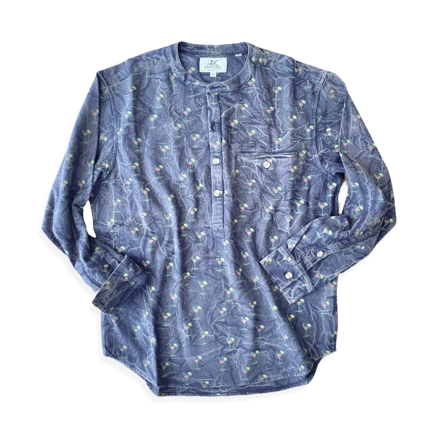 Blue Acid Wash/Martini Glass Collarless Shirt Mes