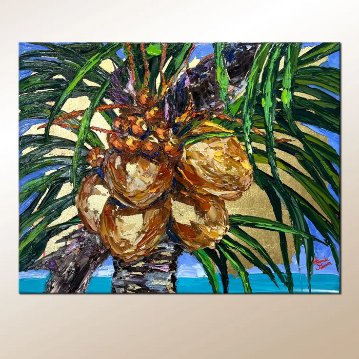 Gold Leaf Coconuts 7 – Original Oil and Gold Leaf On Canvas