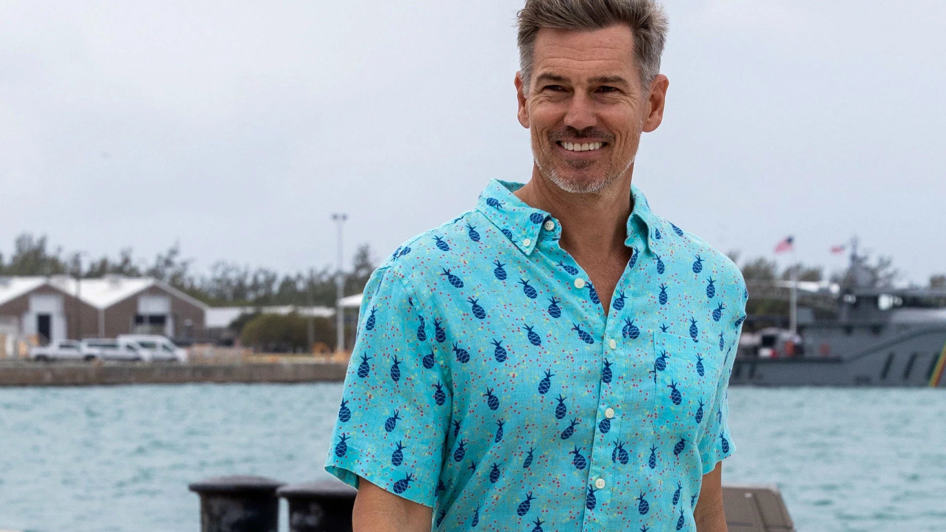 man in mojito print linen shirt