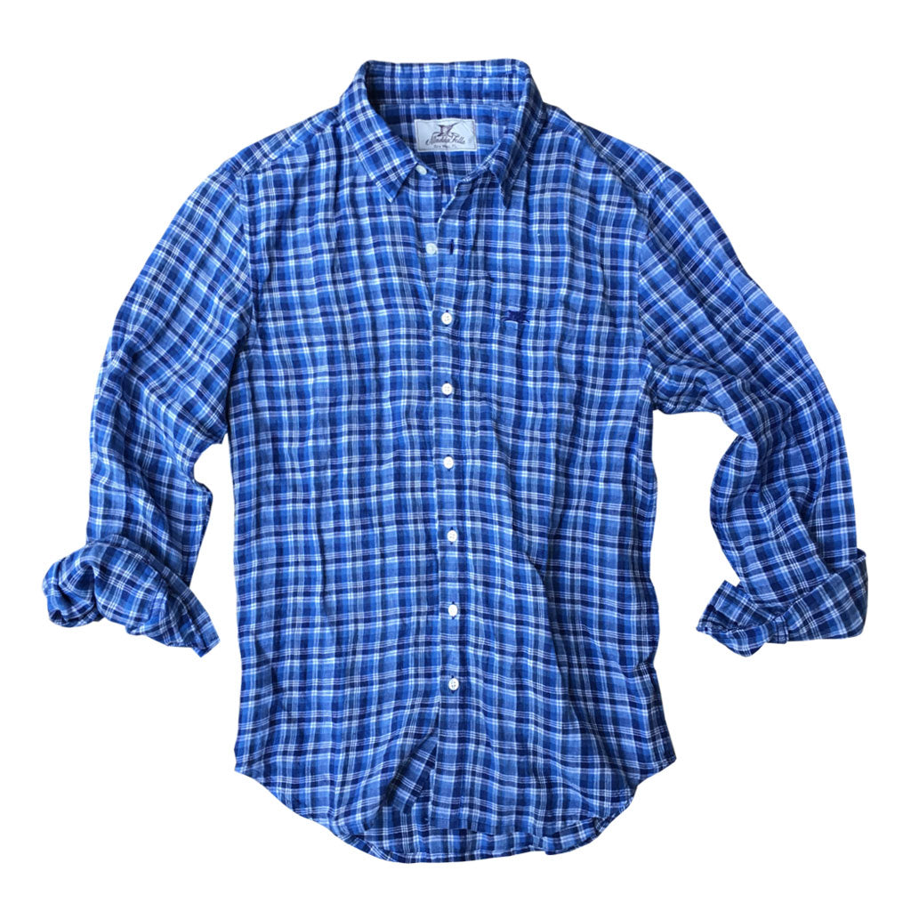 Blue Yonder Plaid ++ mens plaid linen shirt