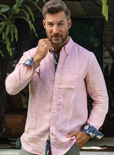 Mens linen shirts long store sleeve