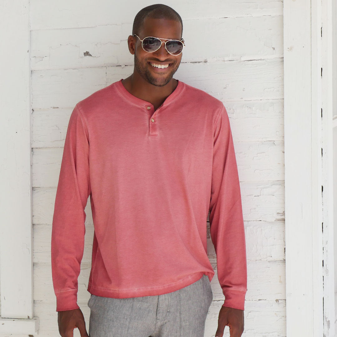 Men's Long Sleeve Oil Wash Henley | Madda Fella
