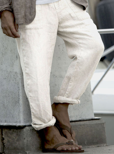 Drawstring Linen Pants For Men. Men's Resort Lounge 100% Linen Flat front  Dress Pants. Runs Small. Natural Color.