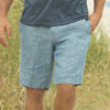 mens sky blue linen shorts