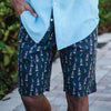 flamingo print blue mens shorts